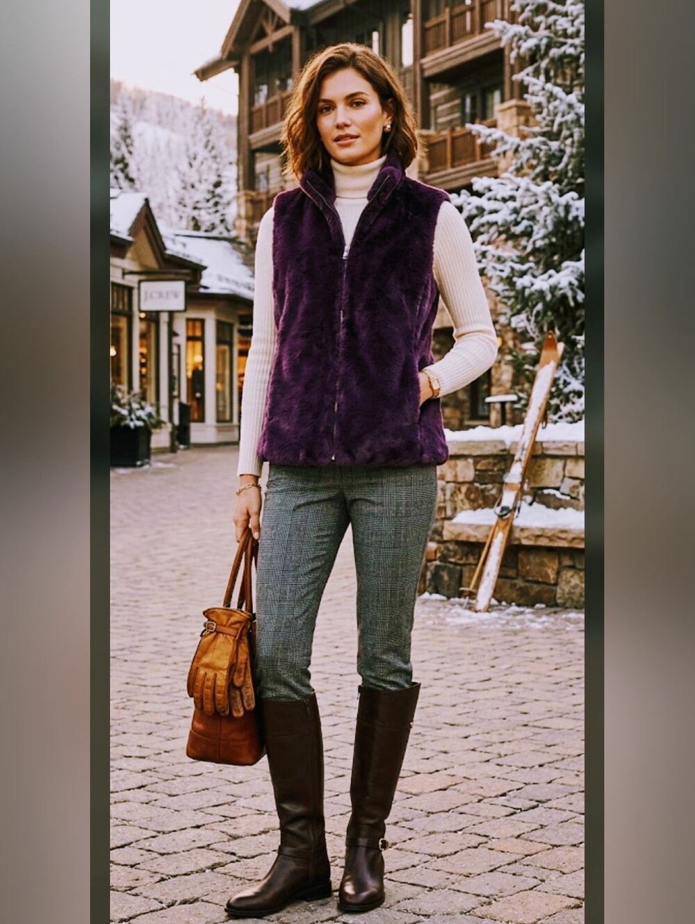 J Crew Faux Fur Vest S Purple Winter Cozycore Apres Ski #8100